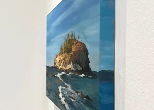 Cuadro Pintura Acrílica Original Playa El Choyudo Sonora Paisaje Desierto Sahuaros Hecho A Mano 50x60cm Jossana Art