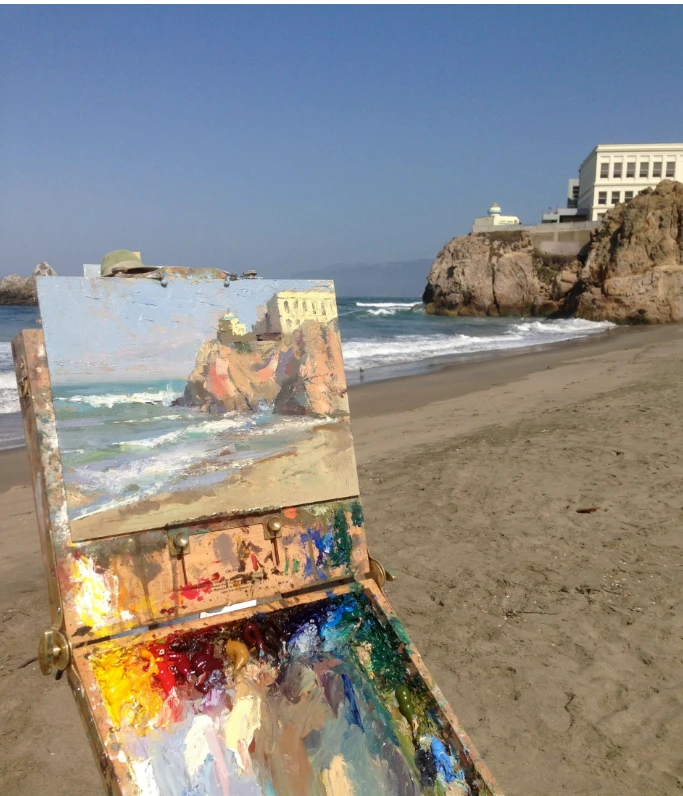 Ocean Beach y Cliff House al óleo