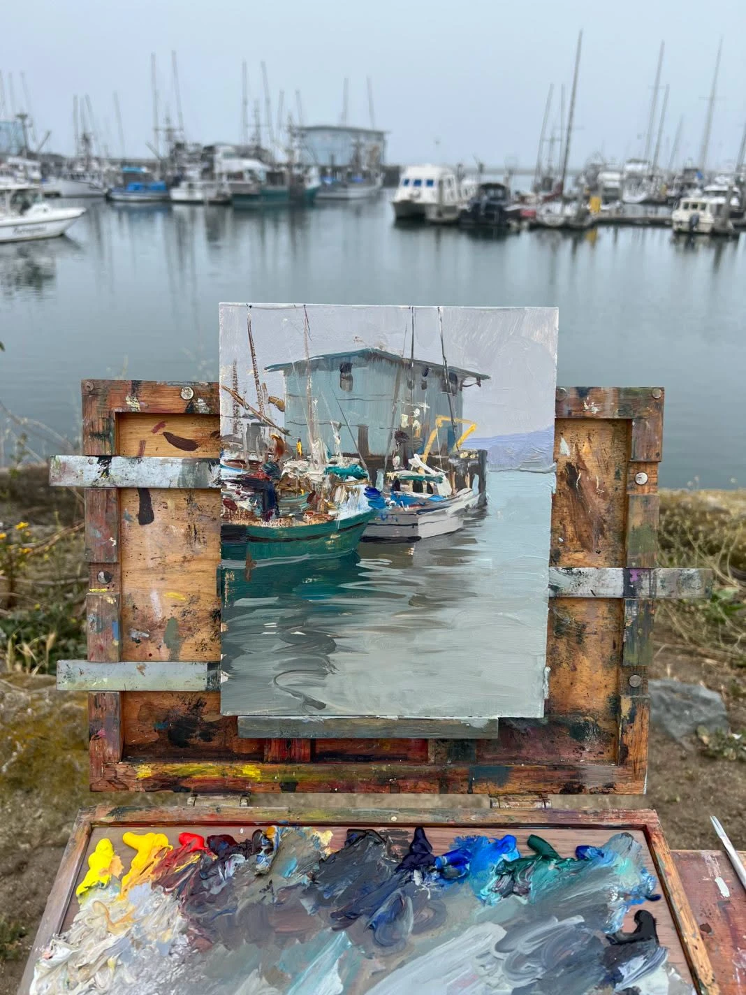 Marina San Carlos al óleo, 15 x 30 cm.